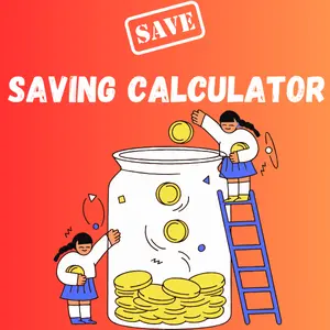 An illustration showing two children adding coins to a large jar labeled "Save."